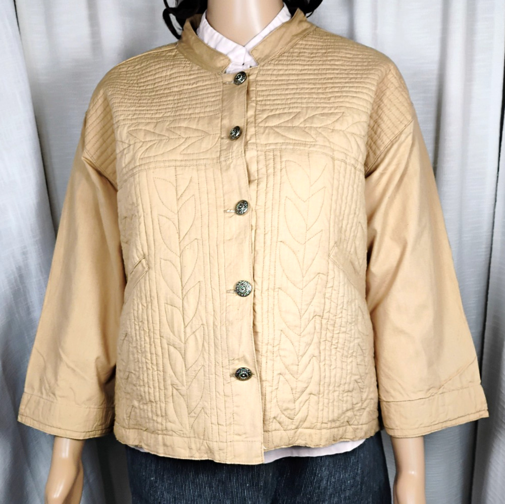 Vintage Orvis Womens XL Quilted Jacket Short Stitched Leaf Design Heritage
